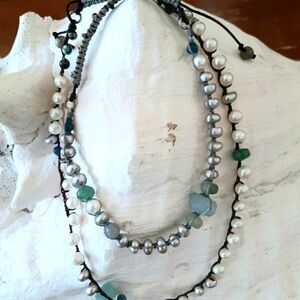 Pearl Gemstone and Sterling Necklace Wrap Bracelet